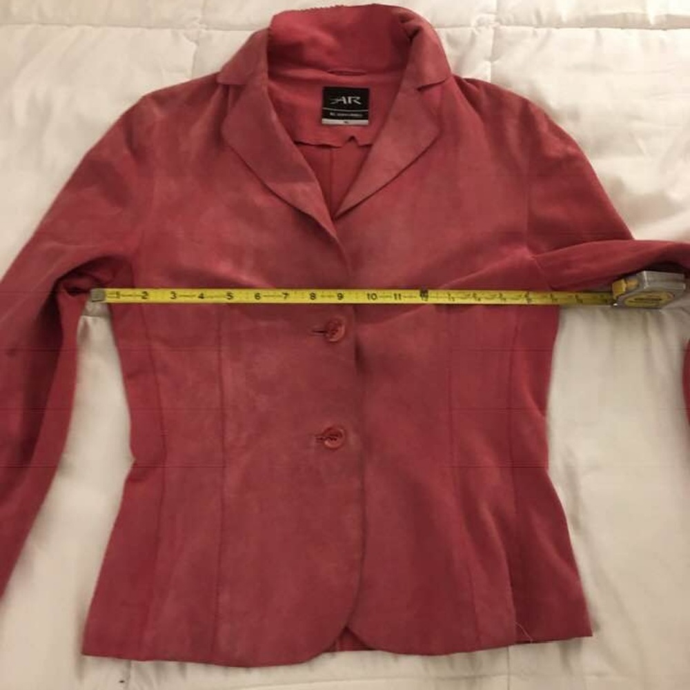Pink soft suede leather collared fitted jacket M - Picture 3 of 8